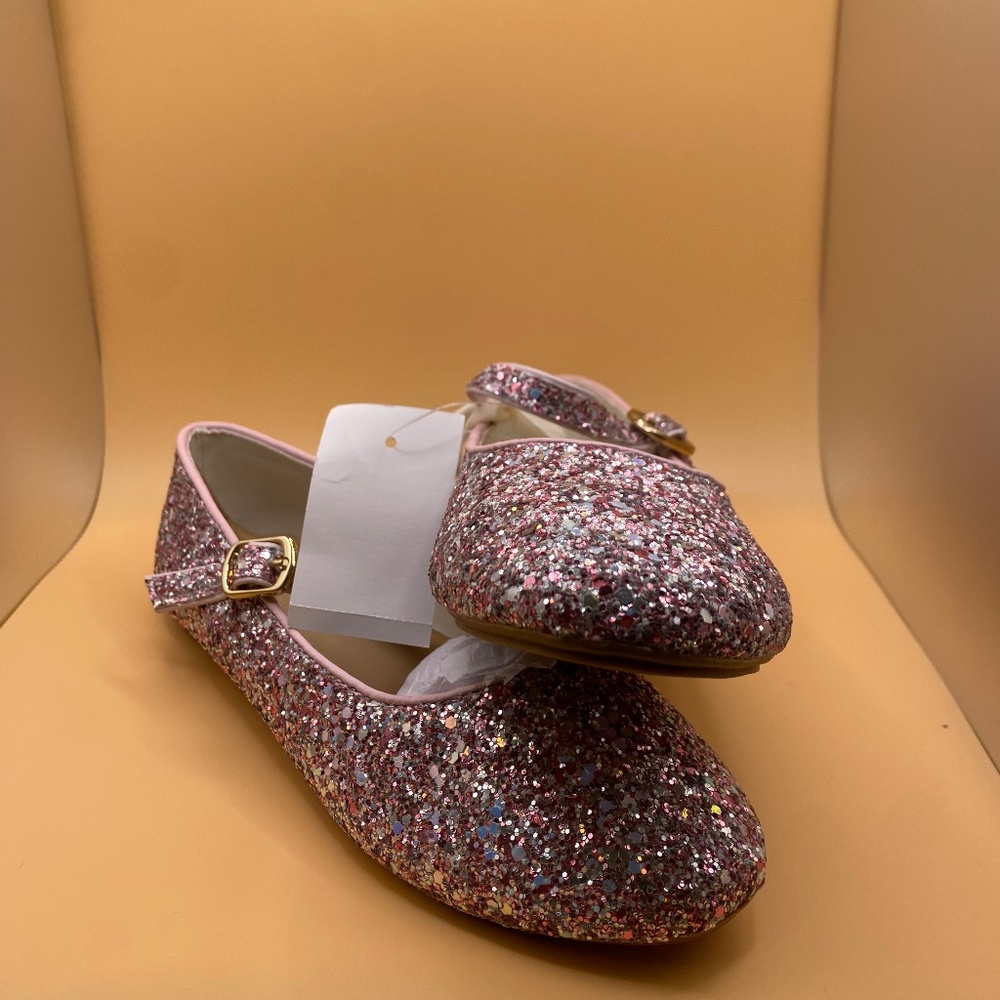 Crewcuts Pink Glitter Ballet Flats with Adjustable Strap - NWT